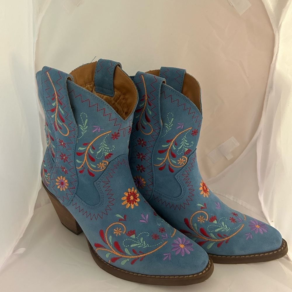 Dingo Sugar Bug Blue Embroidered Ankle Boots